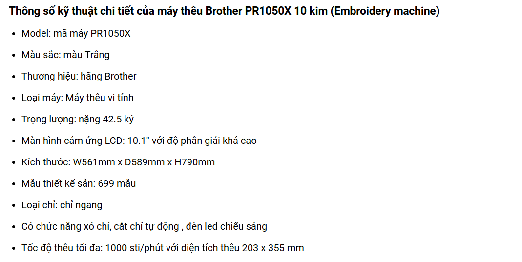Máy Thêu Vi Tính 1 Đầu 10 Kim BROTHER PR1050X
